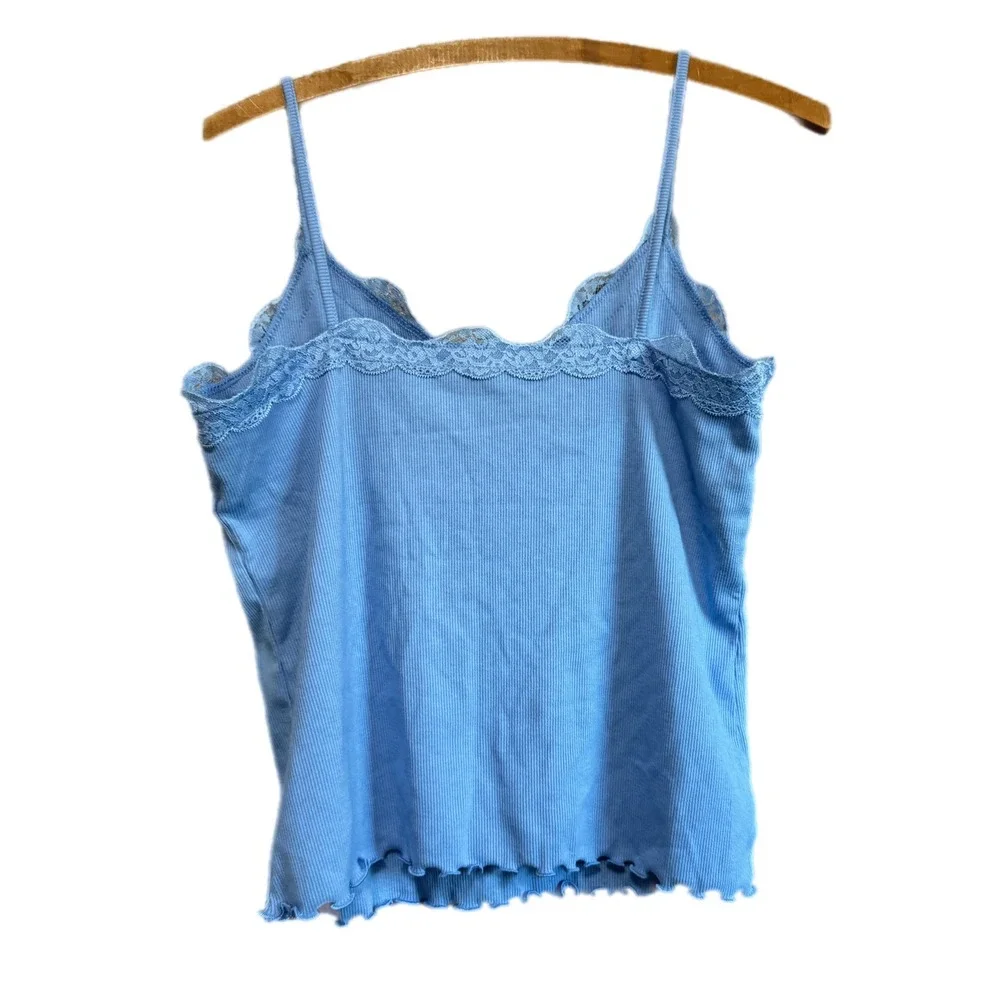 Old Navy Ribbed Cami Kids Large Blue Excellent Lace Trim Lettuce Hem‎ Tank Top